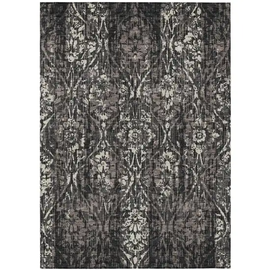 Black And Charcoal Damask Washable Indoor Outdoor Area Rug Photo 2