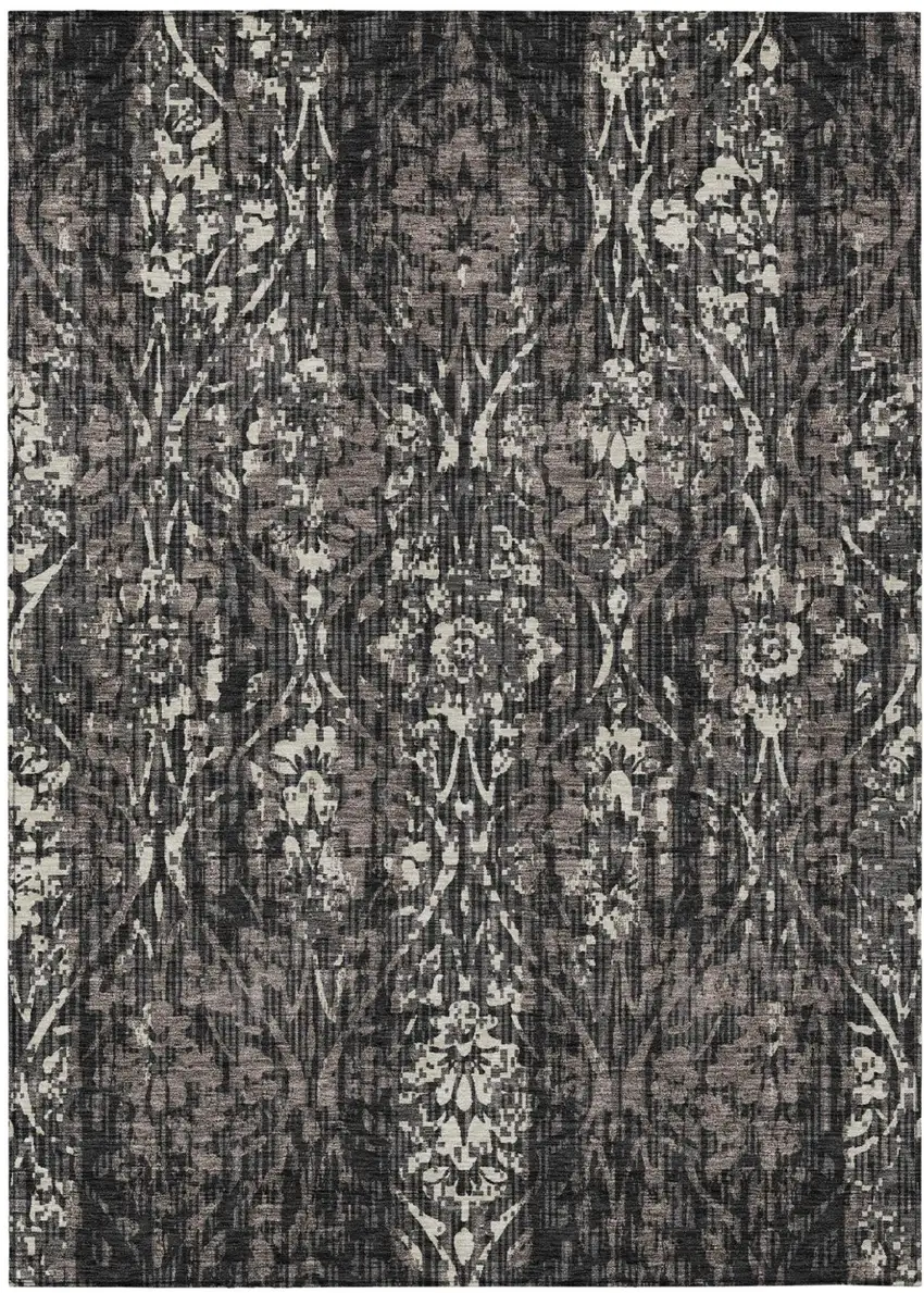 Black And Charcoal Damask Washable Indoor Outdoor Area Rug Photo 2