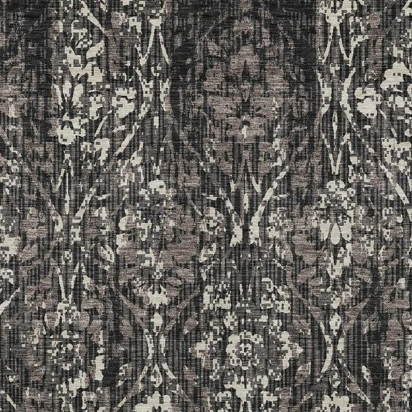 Black And Charcoal Damask Washable Indoor Outdoor Area Rug Photo 3