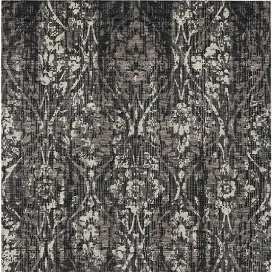 Black And Charcoal Damask Washable Indoor Outdoor Area Rug Photo 4