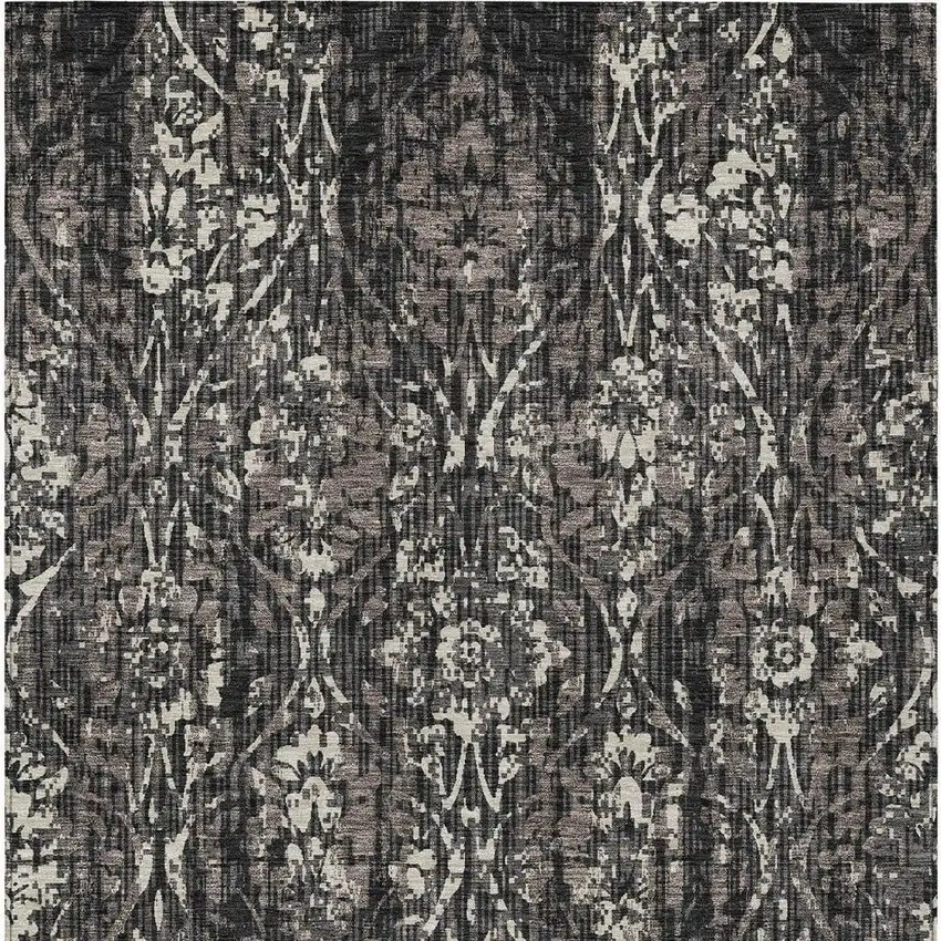 Black And Charcoal Damask Washable Indoor Outdoor Area Rug Photo 4