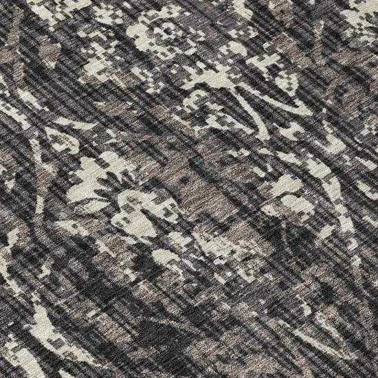 Black And Charcoal Damask Washable Indoor Outdoor Area Rug Photo 6