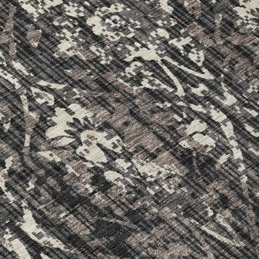 Black And Charcoal Damask Washable Indoor Outdoor Area Rug Photo 6