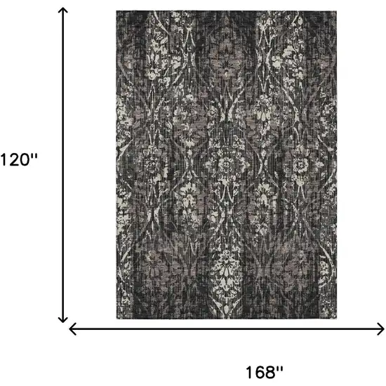 Black And Charcoal Damask Washable Indoor Outdoor Area Rug Photo 7