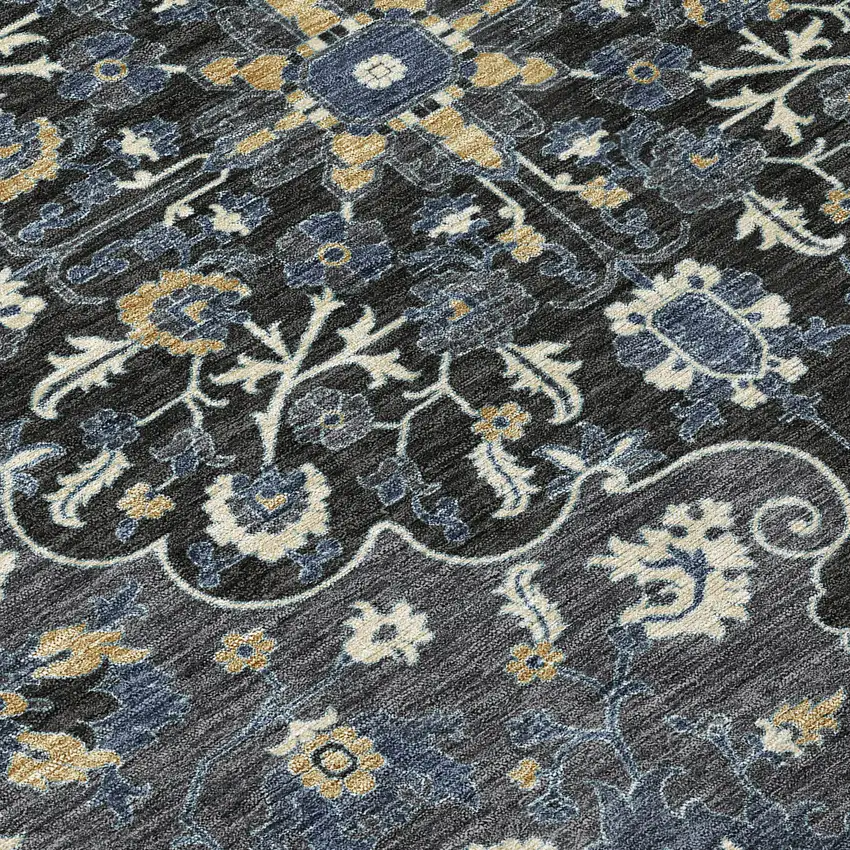 Black And Charcoal Floral Medallion Washable Indoor Outdoor Area Rug Photo 9