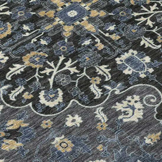 Black And Charcoal Floral Medallion Washable Indoor Outdoor Area Rug Photo 9