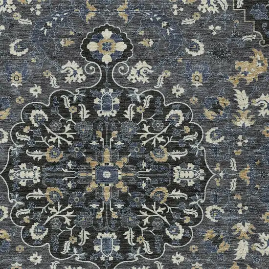 Black And Charcoal Floral Medallion Washable Indoor Outdoor Area Rug Photo 2