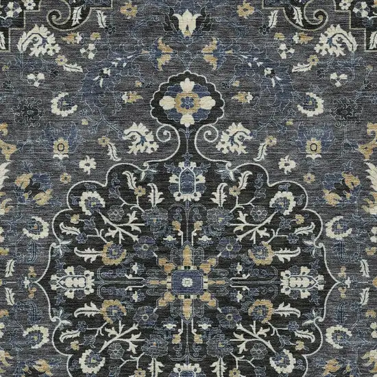 Black And Charcoal Floral Medallion Washable Indoor Outdoor Area Rug Photo 2