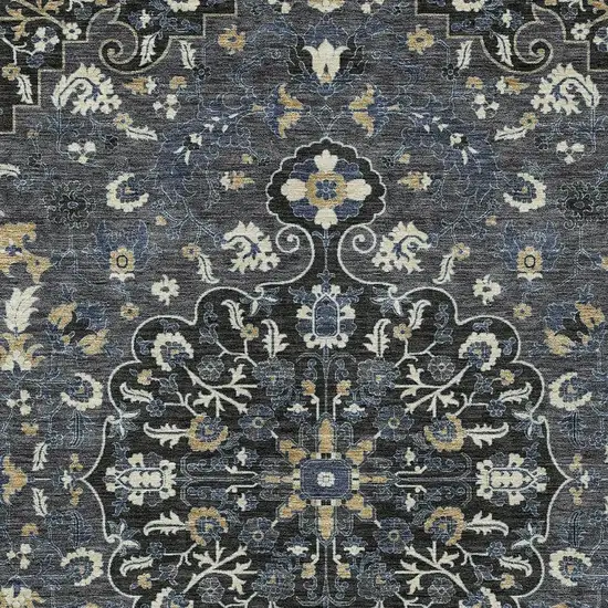 Black And Charcoal Floral Medallion Washable Indoor Outdoor Area Rug Photo 2