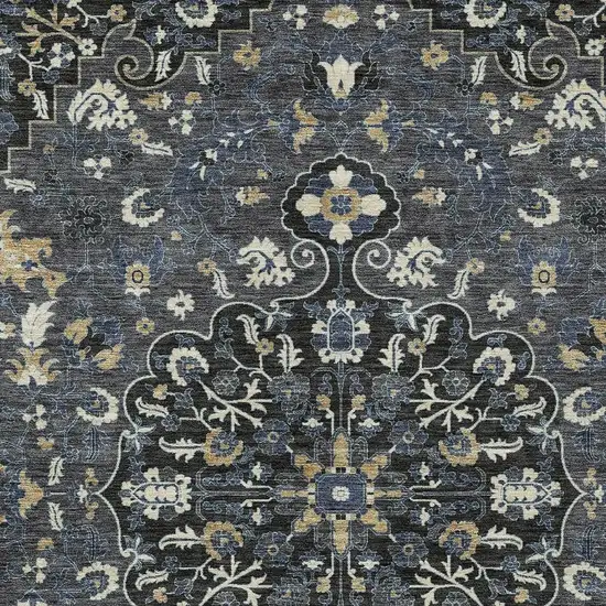 Black And Charcoal Floral Medallion Washable Indoor Outdoor Area Rug Photo 2