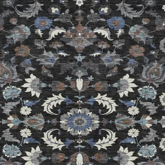 Black And Charcoal Floral Medallion Washable Indoor Outdoor Area Rug Photo 2
