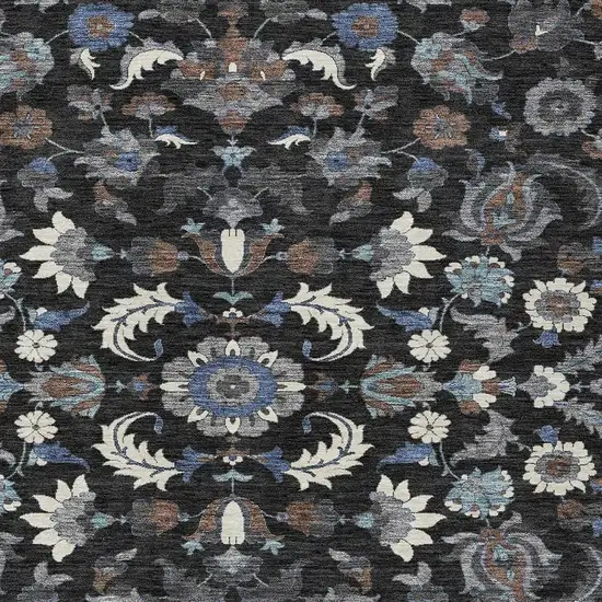 Black And Charcoal Floral Medallion Washable Indoor Outdoor Area Rug Photo 2