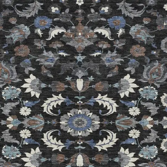 Black And Charcoal Floral Medallion Washable Indoor Outdoor Area Rug Photo 2