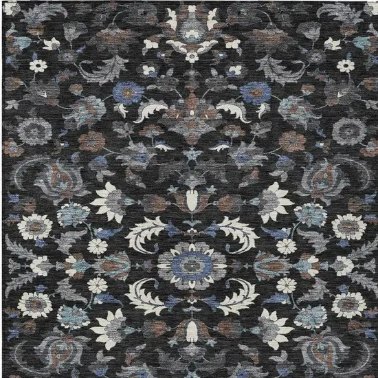 Black And Charcoal Floral Medallion Washable Indoor Outdoor Area Rug Photo 3