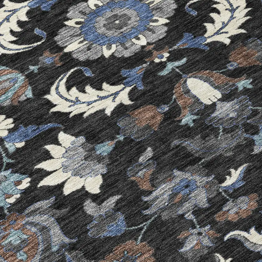 Black And Charcoal Floral Medallion Washable Indoor Outdoor Area Rug Photo 9