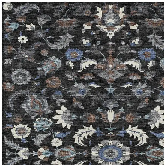 Black And Charcoal Floral Medallion Washable Indoor Outdoor Area Rug Photo 2
