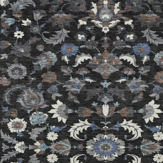 Black And Charcoal Floral Medallion Washable Indoor Outdoor Area Rug Photo 2