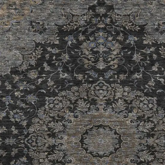 Black And Charcoal Floral Medallion Washable Indoor Outdoor Area Rug Photo 2