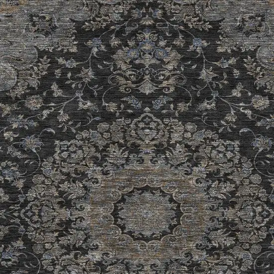 Black And Charcoal Floral Medallion Washable Indoor Outdoor Area Rug Photo 2