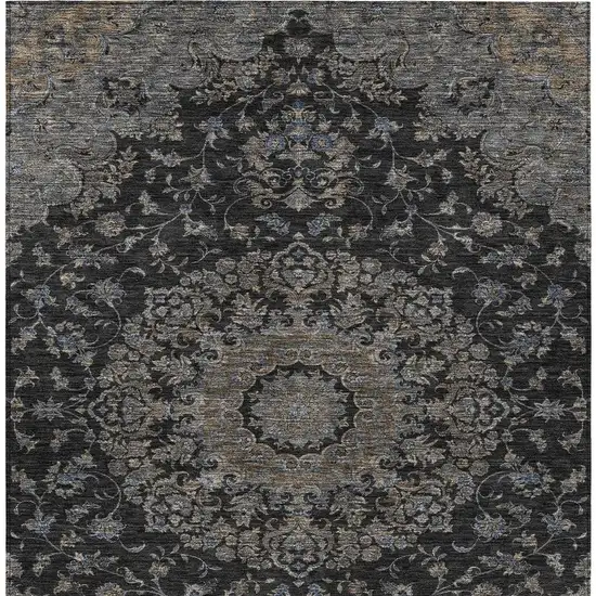 Black And Charcoal Floral Medallion Washable Indoor Outdoor Area Rug Photo 3