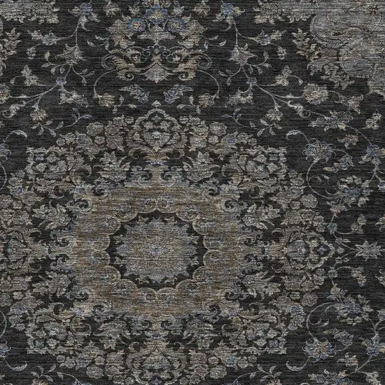 Black And Charcoal Floral Medallion Washable Indoor Outdoor Area Rug Photo 2