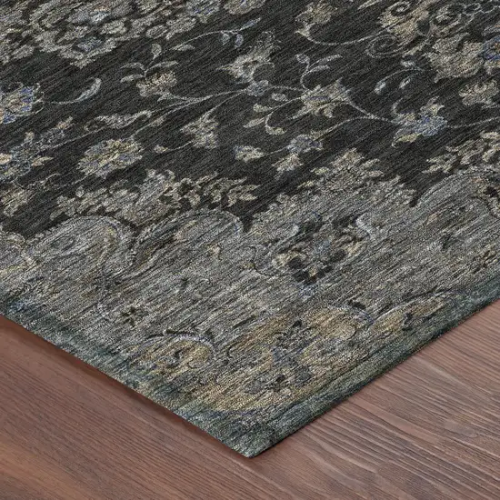 Black And Charcoal Floral Medallion Washable Indoor Outdoor Area Rug Photo 8