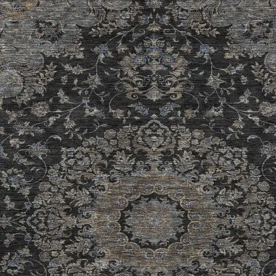 Black And Charcoal Floral Medallion Washable Indoor Outdoor Area Rug Photo 2