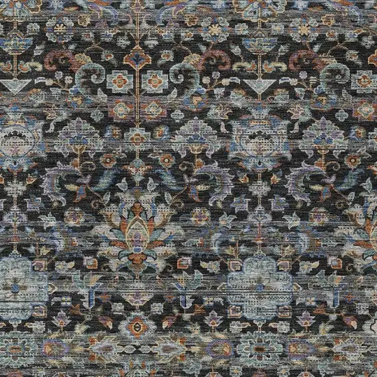 Black And Charcoal Floral Medallion Washable Indoor Outdoor Area Rug Photo 3