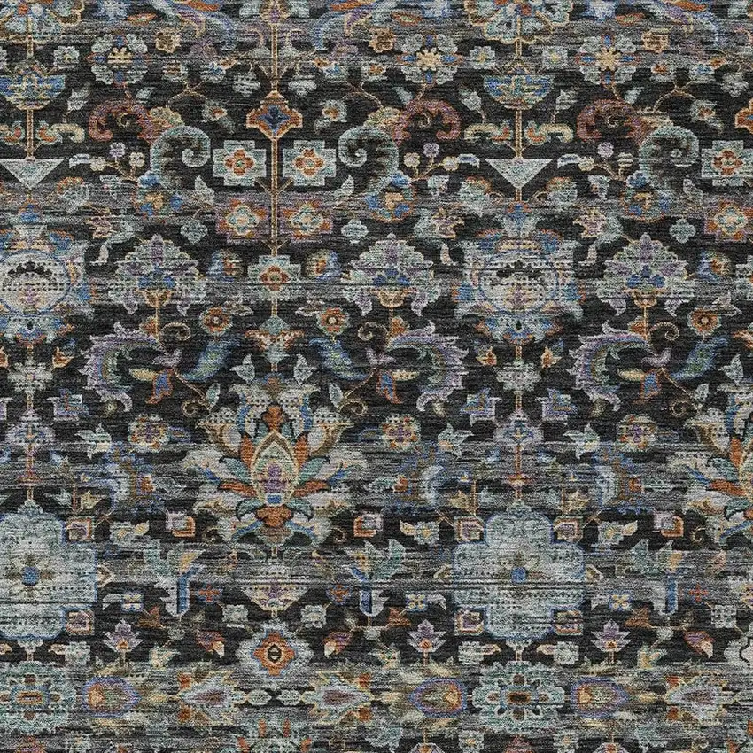 Black And Charcoal Floral Medallion Washable Indoor Outdoor Area Rug Photo 3