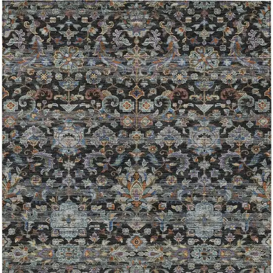 Black And Charcoal Floral Medallion Washable Indoor Outdoor Area Rug Photo 4
