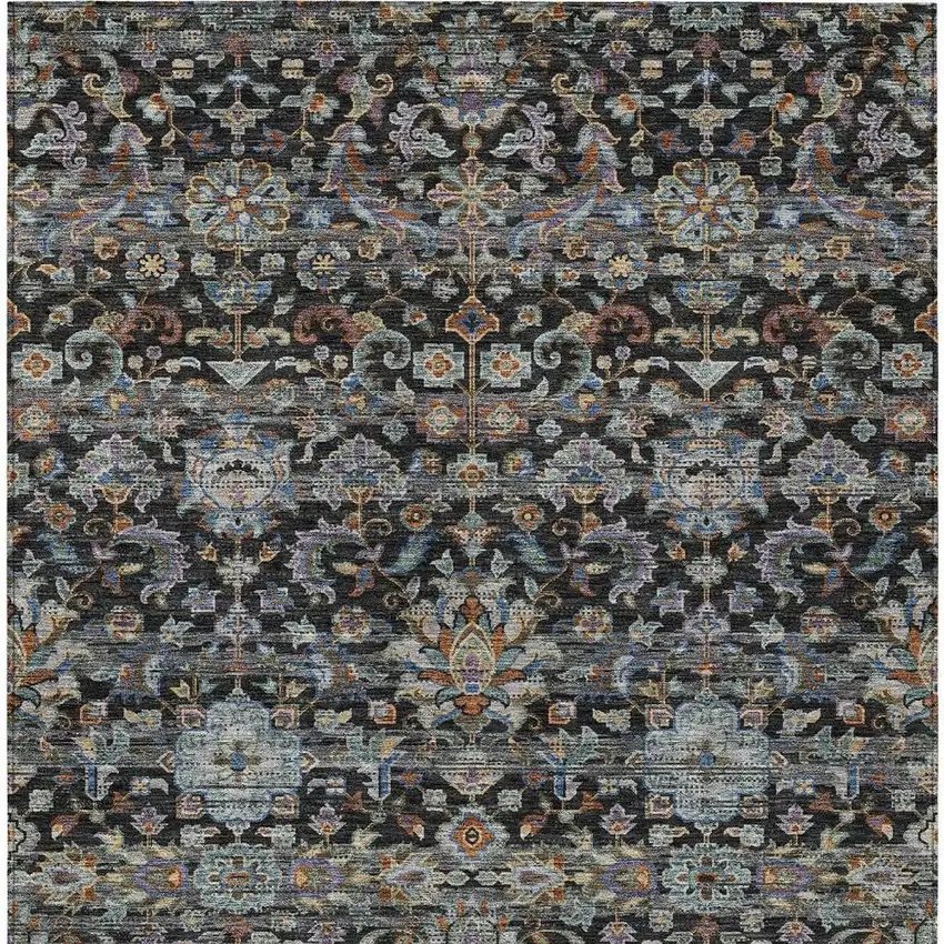 Black And Charcoal Floral Medallion Washable Indoor Outdoor Area Rug Photo 4