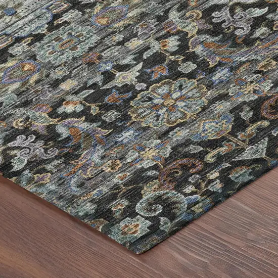 Black And Charcoal Floral Medallion Washable Indoor Outdoor Area Rug Photo 5