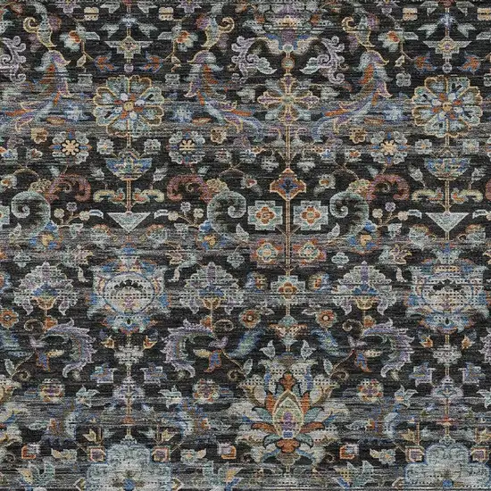 Black And Charcoal Floral Medallion Washable Indoor Outdoor Area Rug Photo 3