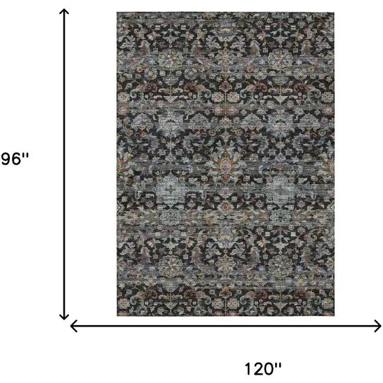 Black And Charcoal Floral Medallion Washable Indoor Outdoor Area Rug Photo 7