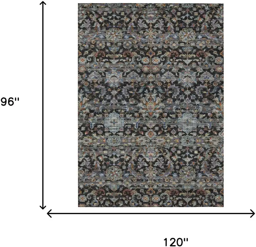 Black And Charcoal Floral Medallion Washable Indoor Outdoor Area Rug Photo 7