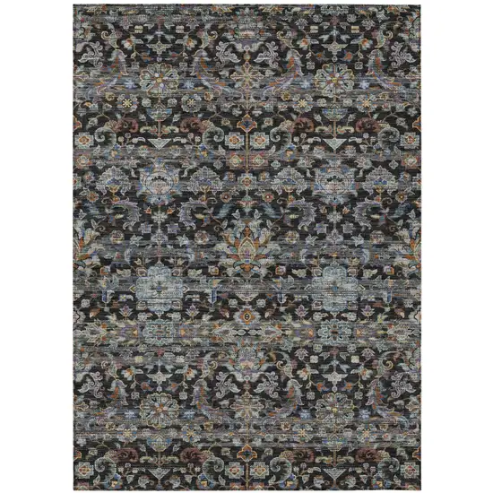 Black And Charcoal Floral Medallion Washable Indoor Outdoor Area Rug Photo 2