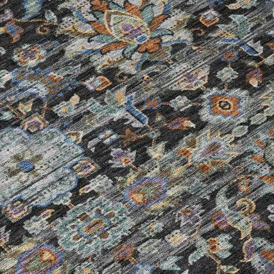 Black And Charcoal Floral Medallion Washable Indoor Outdoor Area Rug Photo 6