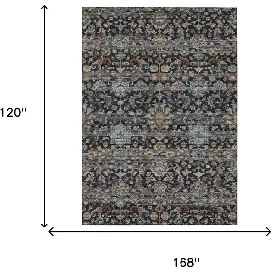 Black And Charcoal Floral Medallion Washable Indoor Outdoor Area Rug Photo 7