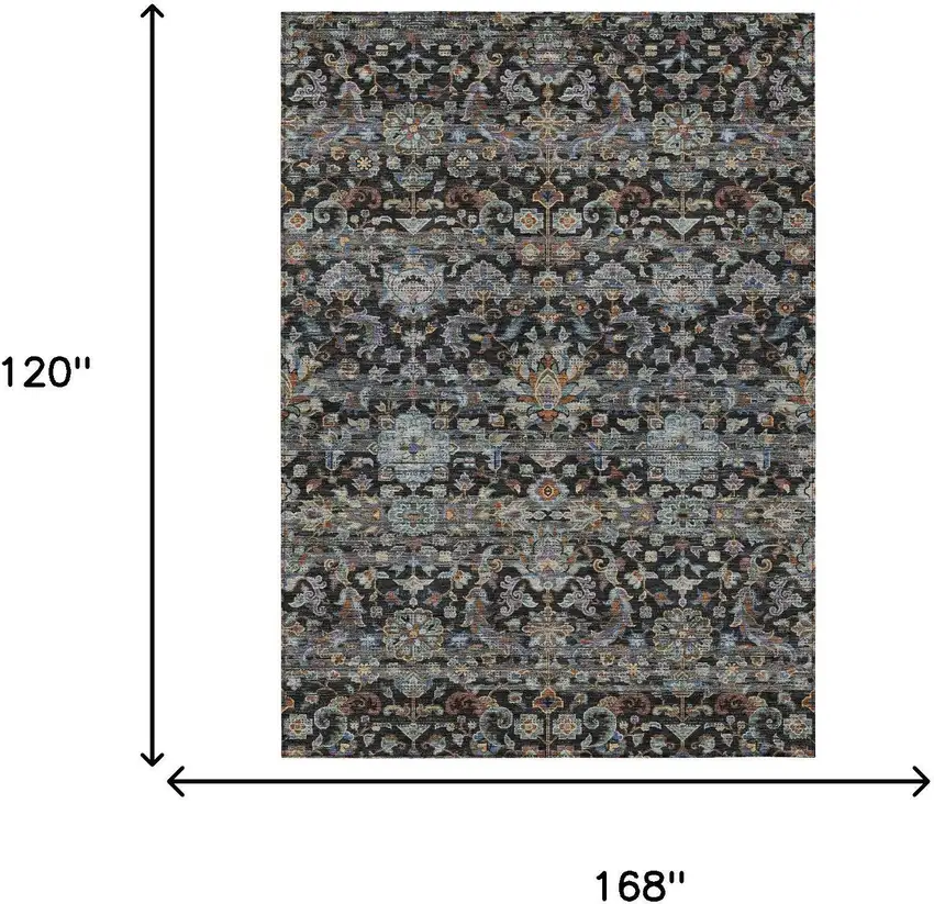 Black And Charcoal Floral Medallion Washable Indoor Outdoor Area Rug Photo 7