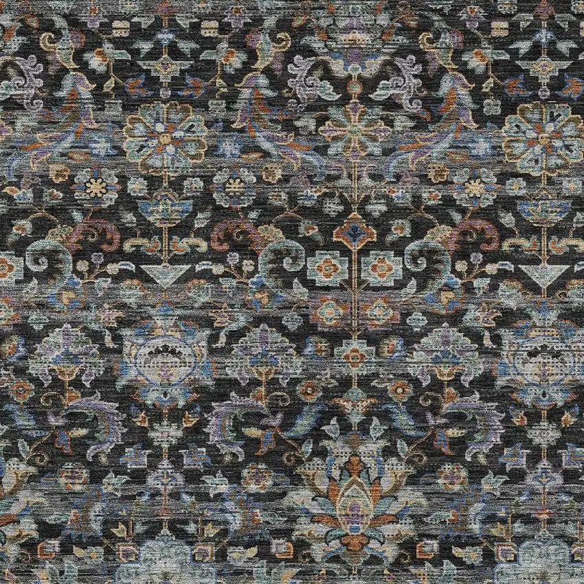 Black And Charcoal Floral Medallion Washable Indoor Outdoor Area Rug Photo 3