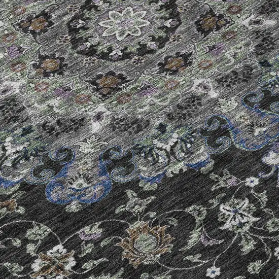 Black And Charcoal Floral Medallion Washable Indoor Outdoor Area Rug Photo 6