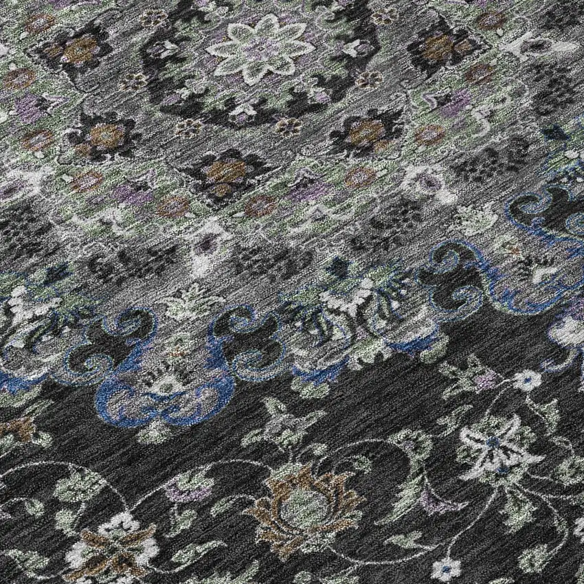 Black And Charcoal Floral Medallion Washable Indoor Outdoor Area Rug Photo 6
