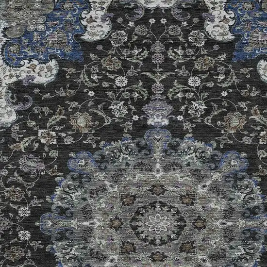 Black And Charcoal Floral Medallion Washable Indoor Outdoor Area Rug Photo 3