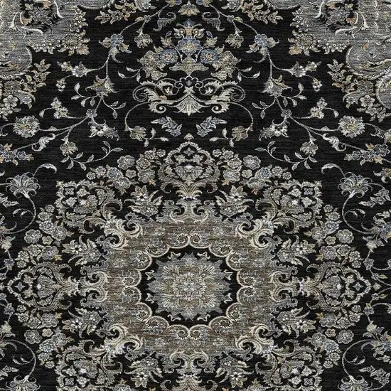 Black And Charcoal Floral Medallion Washable Indoor Outdoor Area Rug Photo 3