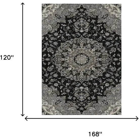 Black And Charcoal Floral Medallion Washable Indoor Outdoor Area Rug Photo 7