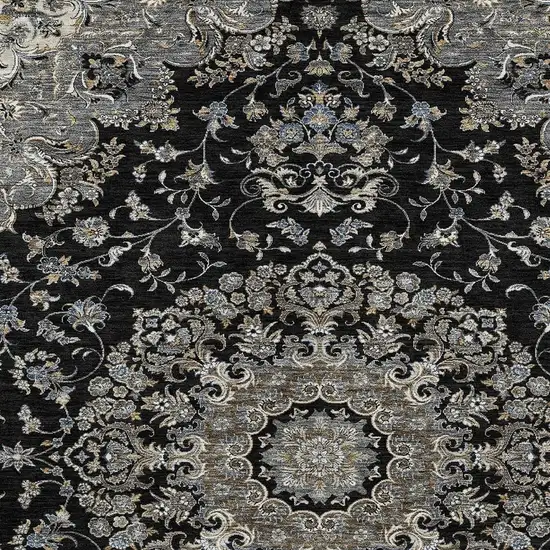 Black And Charcoal Floral Medallion Washable Indoor Outdoor Area Rug Photo 3