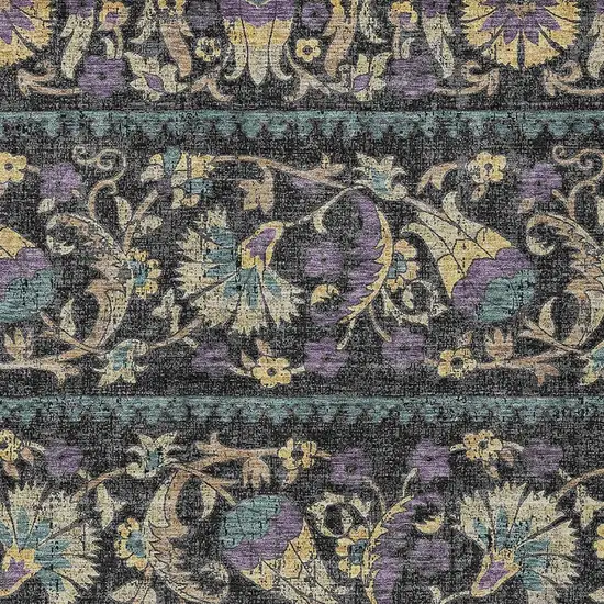 Black And Charcoal Floral Washable Indoor Outdoor Area Rug Photo 2