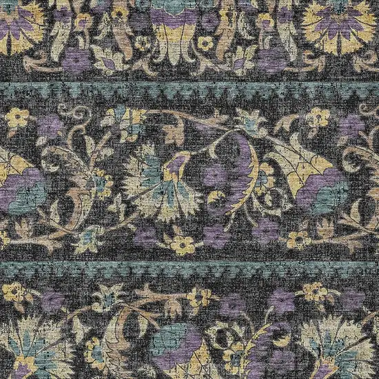 Black And Charcoal Floral Washable Indoor Outdoor Area Rug Photo 2