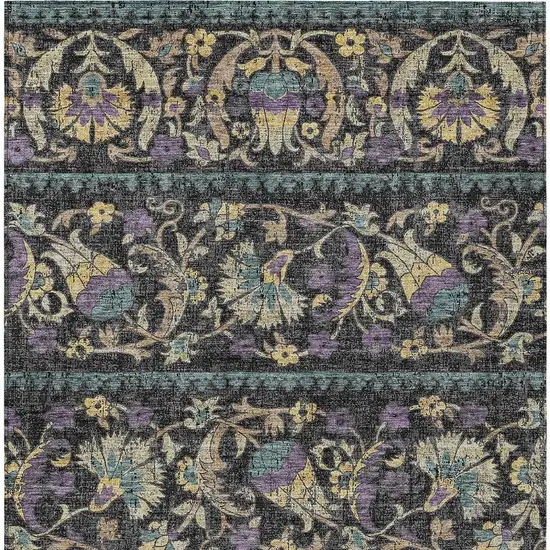 Black And Charcoal Floral Washable Indoor Outdoor Area Rug Photo 3