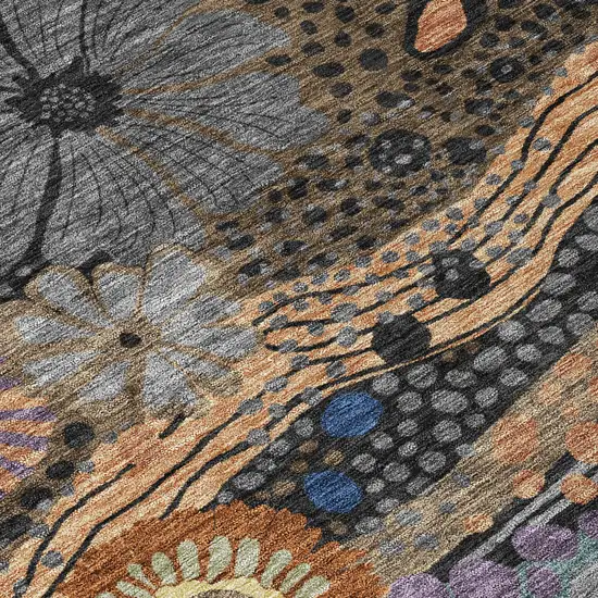 Black And Charcoal Floral Washable Indoor Outdoor Area Rug Photo 6